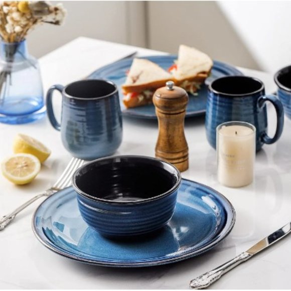 10" Ceramic Dinner Plates - Large Porcelain Dinner Plates - Set of 4 (Blue) - Picture 3 of 13